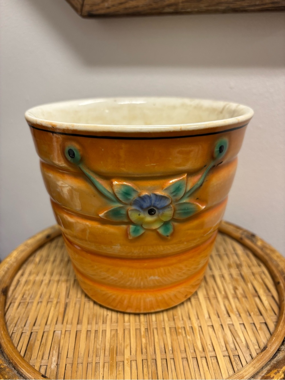 Orange Ceramic Floral Planter